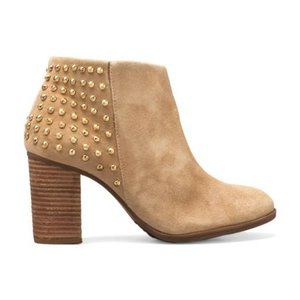 Schutz Suede Booties 10 Annalee Studded Detail Stacked Wood Heel Side Zip Ankle